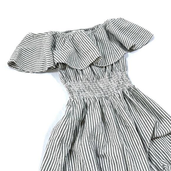 Zara Pinstripe Seersucker Off Shoulder Midi Dress - Picture 4 of 5